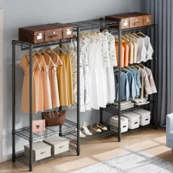 VEVOR Heavy Duty Clothes Rack, Rolling Clothing Garment Rack with 4 Hang Rods & 8 Storage Tiers, Adjustable Custom Closet Rack, Freestanding Wardrobe for Hanging Clothes, 800 lbs Load Capacity