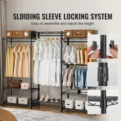 VEVOR Heavy Duty Clothes Rack, Rolling Clothing Garment Rack with 4 Hang Rods & 8 Storage Tiers, Adjustable Custom Closet Rack, Freestanding Wardrobe for Hanging Clothes, 800 lbs Load Capacity