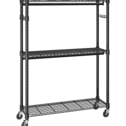 VEVOR Heavy Duty Clothes Rack, Rolling Clothing Garment Rack with 3 Storage Tiers, 2 Rods and 2 Pairs Side Hooks, Adjustable Height Clothing Rack Closet for Hanging Clothes, 400 Lbs Load Capacity