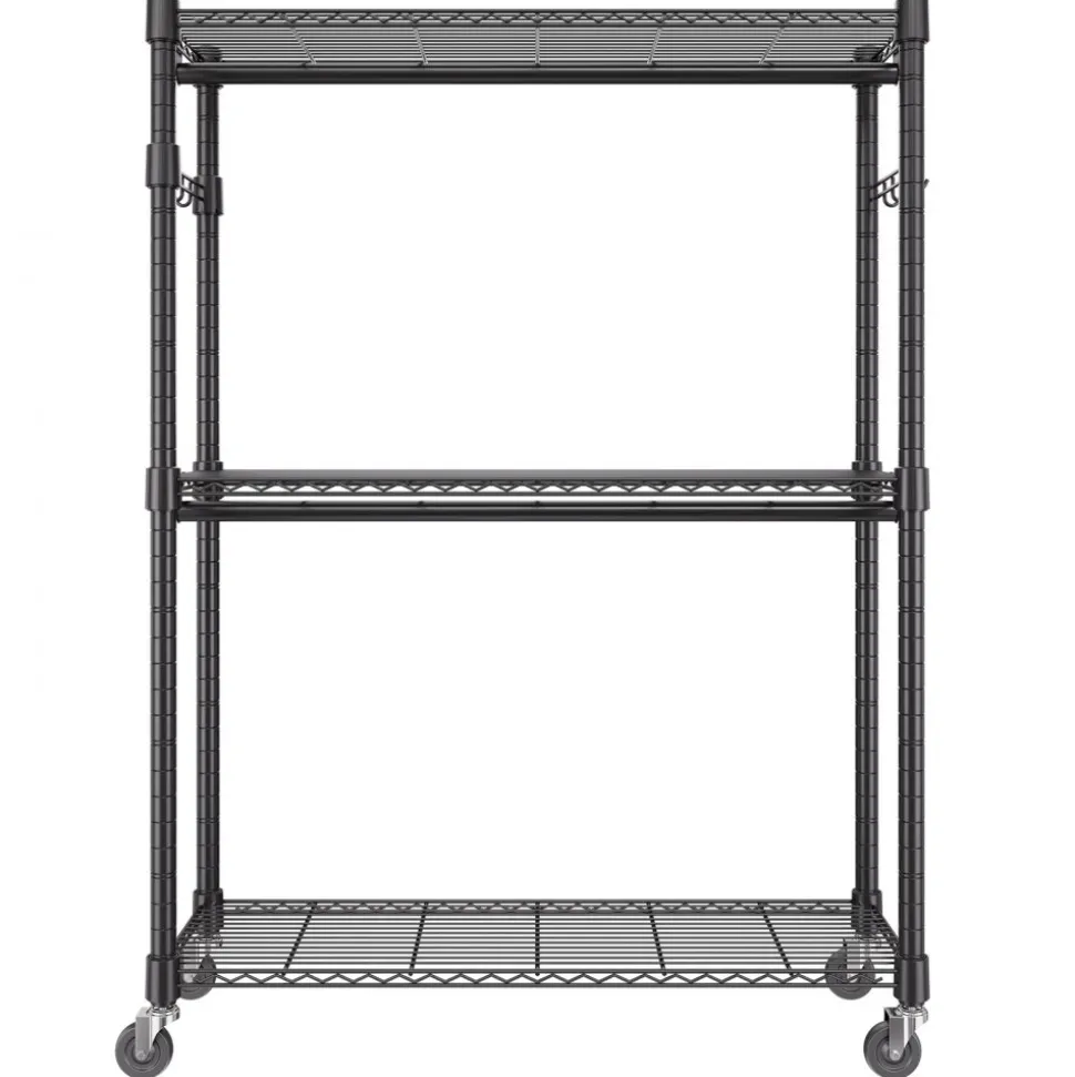 VEVOR Heavy Duty Clothes Rack, Rolling Clothing Garment Rack with 3 Storage Tiers, 2 Rods and 2 Pairs Side Hooks, Adjustable Height Clothing Rack Closet for Hanging Clothes, 400 Lbs Load Capacity