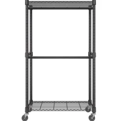 VEVOR Heavy Duty Clothes Rack, Double Hanging Rods Clothing Garment Rack with Bottom and Top Storage Tier, Rolling Clothing Rack for Hanging Clothes, 1'' Diameter Thicken Steel Tube Hold Up to 300Lbs