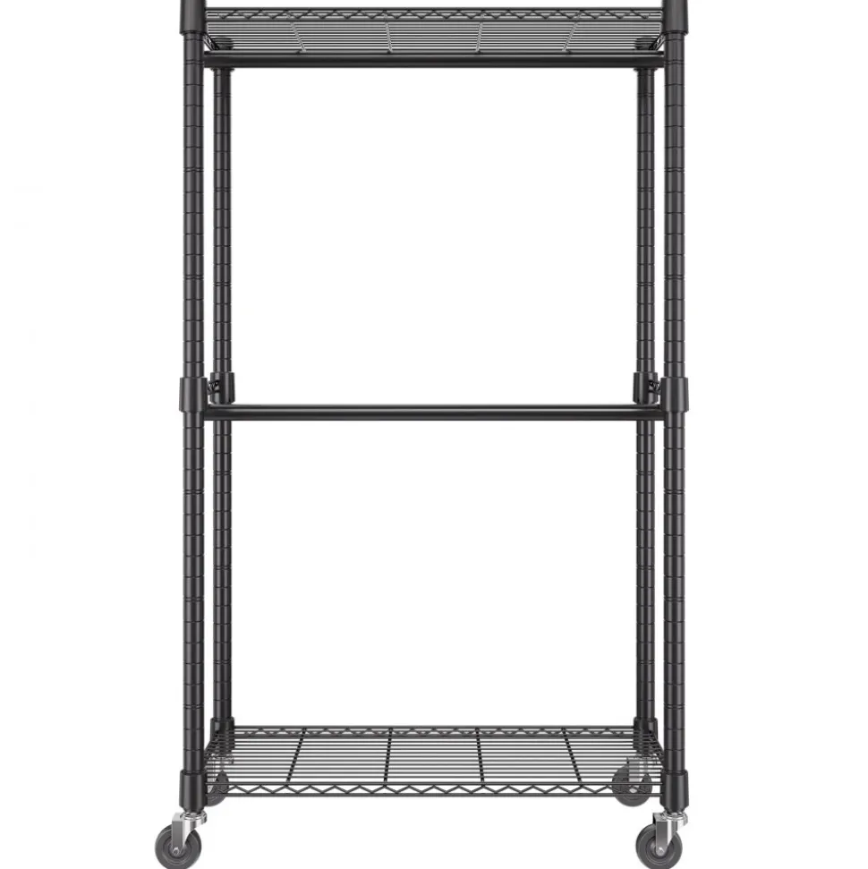 VEVOR Heavy Duty Clothes Rack, Double Hanging Rods Clothing Garment Rack with Bottom and Top Storage Tier, Rolling Clothing Rack for Hanging Clothes, 1'' Diameter Thicken Steel Tube Hold Up to 300Lbs