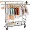 VEVOR Heavy Duty Clothes Rack, Double Hanging Rod Clothing Garment Rack for Hanging Clothes, Adjustable Height and Extendable Length Clothing Rack with Bottom Storage Area, 600 lbs Load Capacity