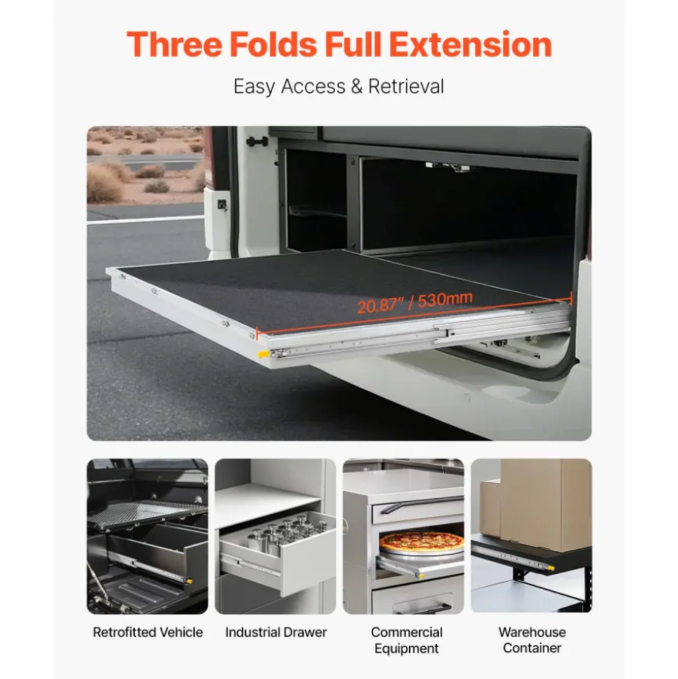 VEVOR Heavy Duty Drawer Slides 20inch, 1 Pair Locking Drawer Slides 250lbs Load Capacity, Side Mount Ball Bearing, 3-Fold Full Extension