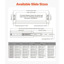 VEVOR Heavy Duty Drawer Slides 36inch, 1 Pair Locking Drawer Slides 250lbs Load Capacity, Side Mount Ball Bearing, 3-Fold Full Extension