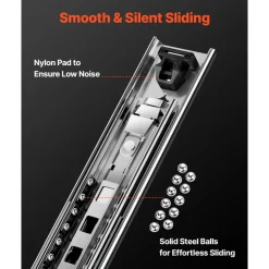 VEVOR Heavy Duty Drawer Slides 60inch, 1 Pair Locking Drawer Slides 250lbs Load Capacity, Side Mount Ball Bearing, 3-Fold Full Extension