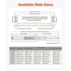VEVOR Heavy Duty Drawer Slides 24inch, 1 Pair Locking Drawer Slides 250lbs Load Capacity, Side Mount Ball Bearing, 3-Fold Full Extension