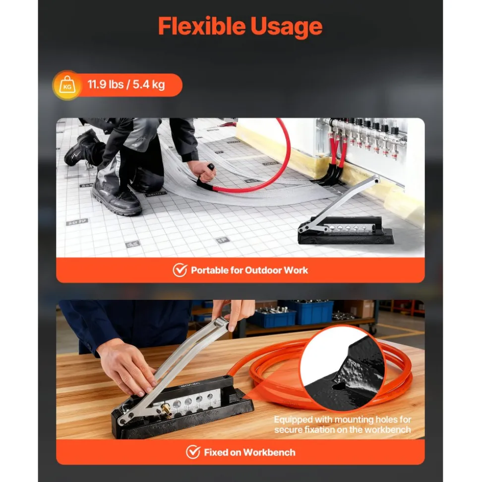 VEVOR Heavy Duty Ferrule Hose Crimper, Standard Bench Hose Crimping Tool with 100pcs Ferrules (0.593" & 0.625" ID), 0.44"-0.63" Crimping Range for PVC, Rubber & Air Hoses, Torch Hoses Repair Kit