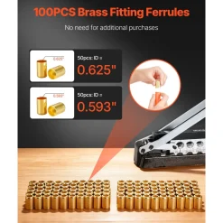 VEVOR Heavy Duty Ferrule Hose Crimper, Standard Bench Hose Crimping Tool with 100pcs Ferrules (0.593