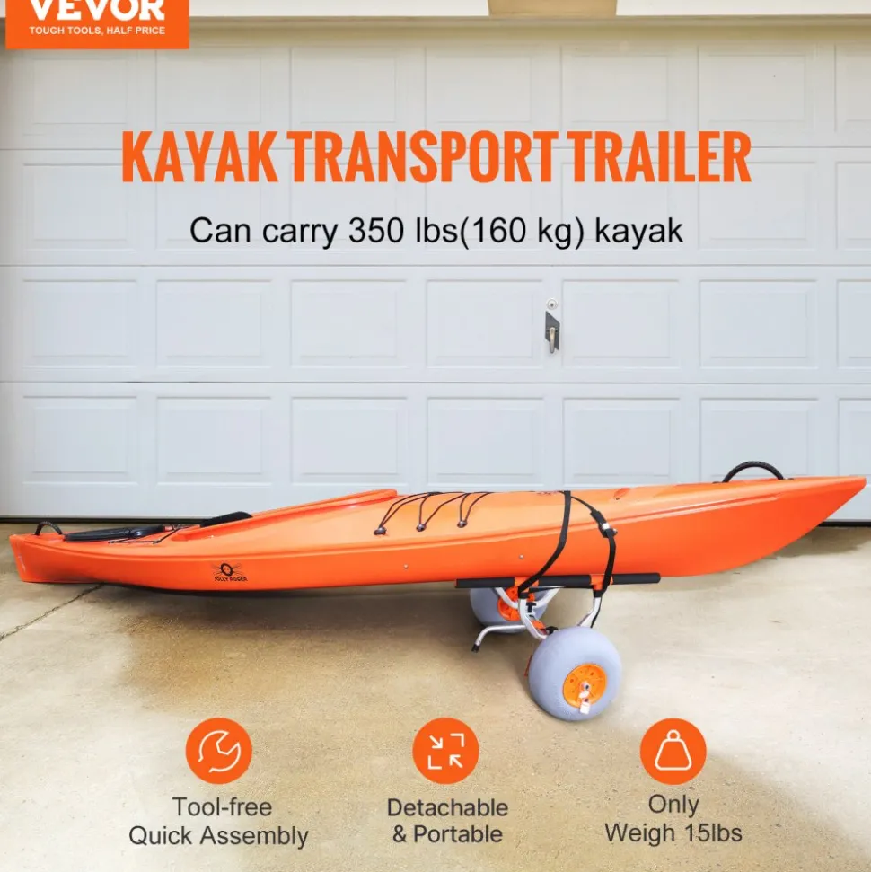 VEVOR Heavy Duty Kayak Cart, Foldable Canoe Trolley Cart with 12'' Tires, Adjustable Width 6.69"-17.32",350 Lb Weight Capacity Kayak Trolley for Kayaks Canoes Paddleboards Float Mats Jon Boats