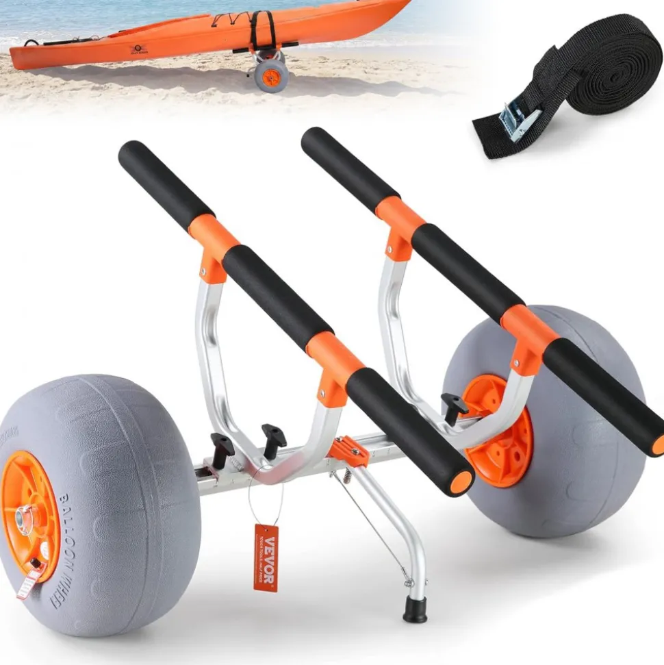 VEVOR Heavy Duty Kayak Cart, Foldable Canoe Trolley Cart with 12'' Tires, Adjustable Width 6.69"-17.32",350 Lb Weight Capacity Kayak Trolley for Kayaks Canoes Paddleboards Float Mats Jon Boats
