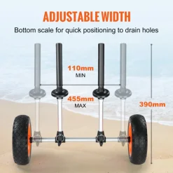 VEVOR Heavy Duty Kayak Cart, 280lbs Load Capacity, Detachable Canoe Trolley Cart with 10'' Solid Tires, Adjustable Width & Top Foam Protection, for Kayaks with Drain Holes of 2.54 cm and Above