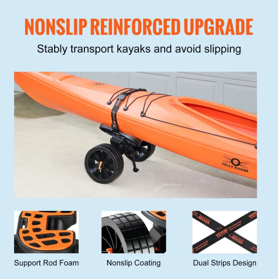 VEVOR Heavy Duty Kayak Cart, 320lbs Load Capacity, Detachable Canoe Trolley Cart with 10'' Solid Tires, Adjustable Brackets & Nonslip Support Foot, for Kayaks Canoes Paddleboards Float Mats Jon Boats