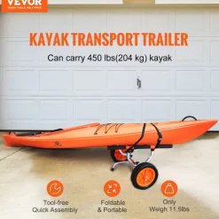 VEVOR Heavy Duty Kayak Cart, 450lbs Load Capacity, Detachable Canoe Trolley Cart with 12'' Solid Tires, Adjustable Width & Nonslip Support Foot, for Kayaks Canoes Paddleboards Float Mats Jon Boats