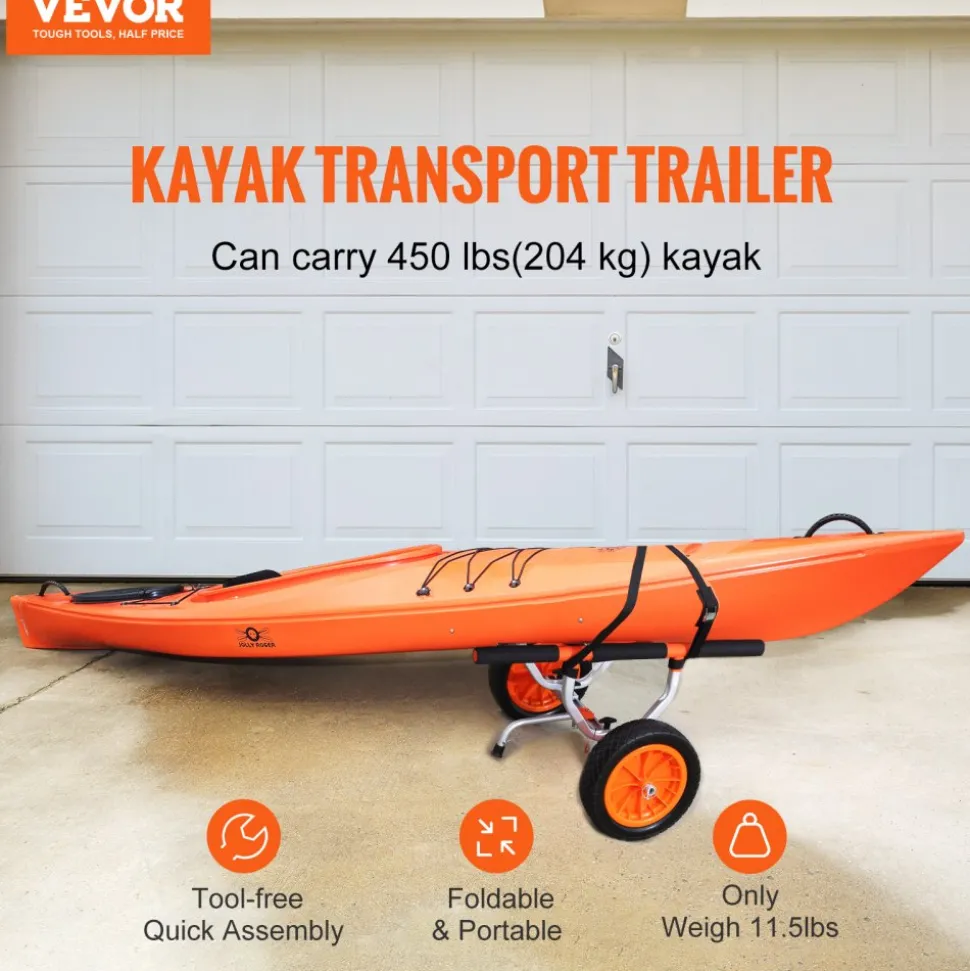 VEVOR Heavy Duty Kayak Cart, 450lbs Load Capacity, Detachable Canoe Trolley Cart with 12'' Solid Tires, Adjustable Width & Nonslip Support Foot, for Kayaks Canoes Paddleboards Float Mats Jon Boats