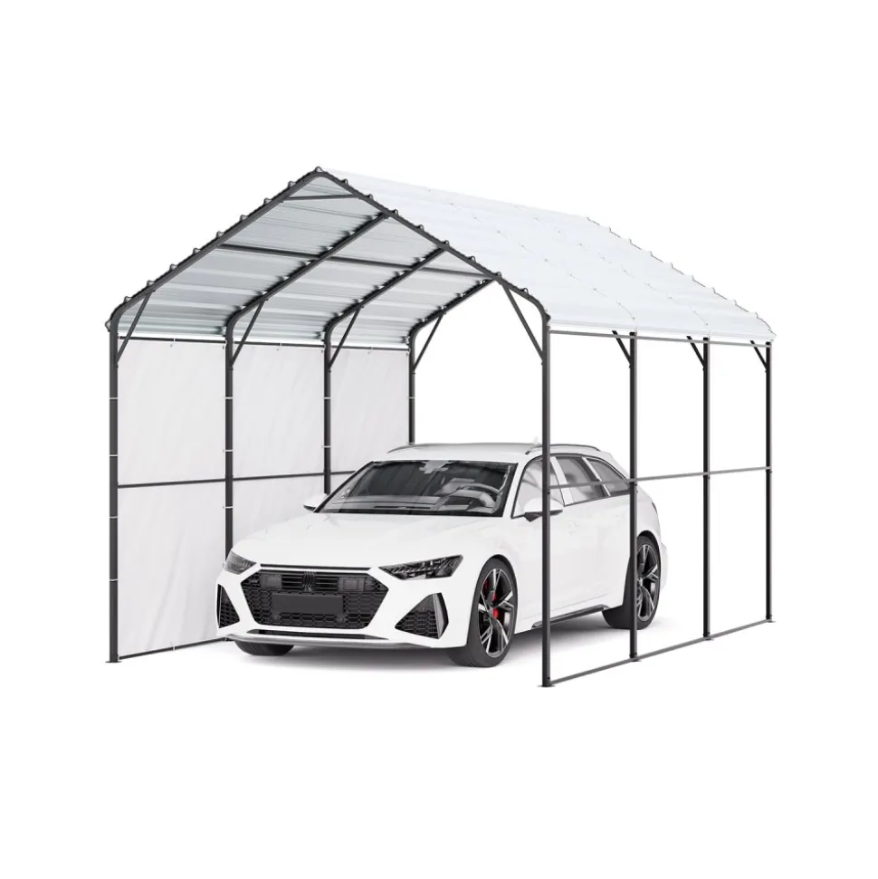 VEVOR Heavy Duty Metal Carport, 10' x 15' Outdoor Carport with Galvanized Steel Frame & Roof, Car Tent Garage Shade with Removable Sidewalls, Multi-Use Car Shelter for Pickup, Boat, Car & Tractors