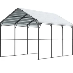 VEVOR Heavy Duty Metal Carport, 10' x 15' Outdoor Carport with Galvanized Steel Frame & Roof, Car Tent Garage Shade with Removable Sidewalls, Multi-Use Car Shelter for Pickup, Boat, Car & Tractors