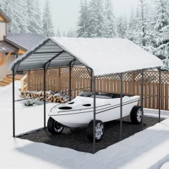 VEVOR Heavy Duty Metal Carport, 10' x 15' Outdoor Carport with Galvanized Steel Frame & Roof, Car Tent Garage Shade with Removable Sidewalls, Multi-Use Car Shelter for Pickup, Boat, Car & Tractors