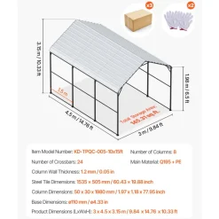 VEVOR Heavy Duty Metal Carport, 10' x 15' Outdoor Carport with Galvanized Steel Frame & Roof, Car Tent Garage Shade with Removable Sidewalls, Multi-Use Car Shelter for Pickup, Boat, Car & Tractors