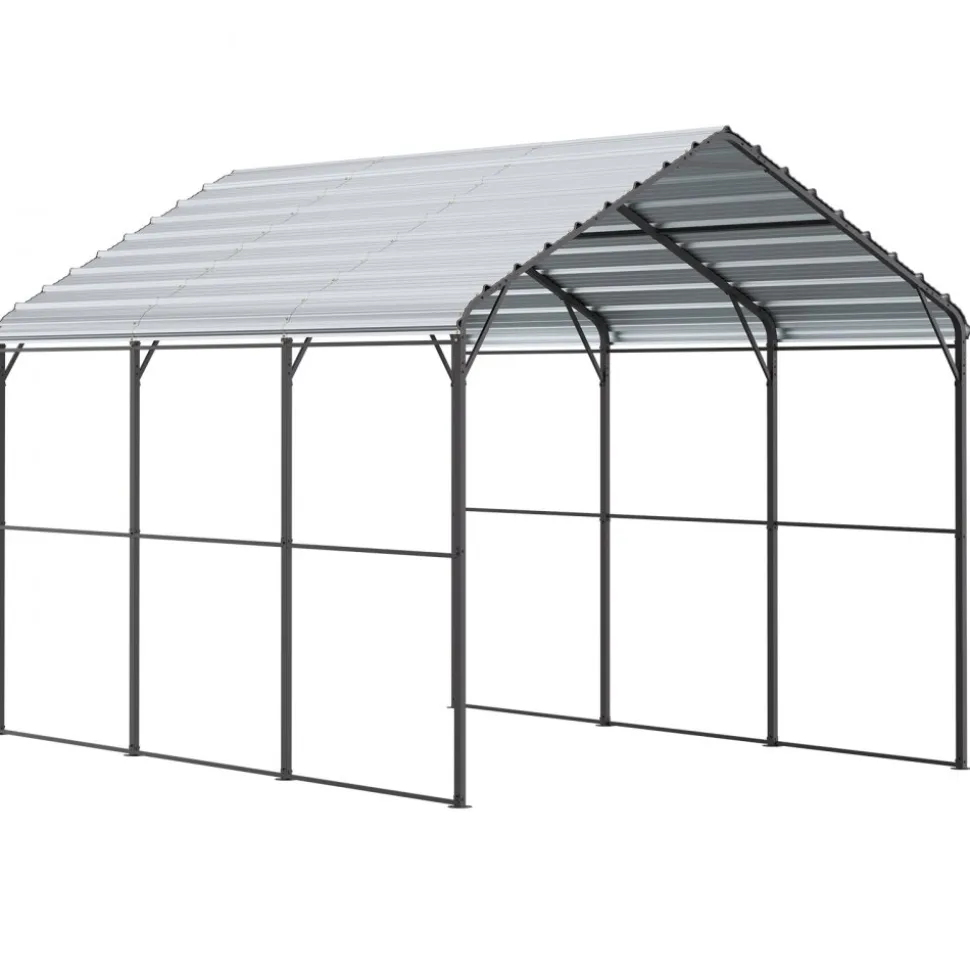VEVOR Heavy Duty Metal Carport, 10' x 15' Outdoor Carport with Galvanized Steel Frame & Roof, Car Tent Garage Shade with Removable Sidewalls, Multi-Use Car Shelter for Pickup, Boat, Car & Tractors