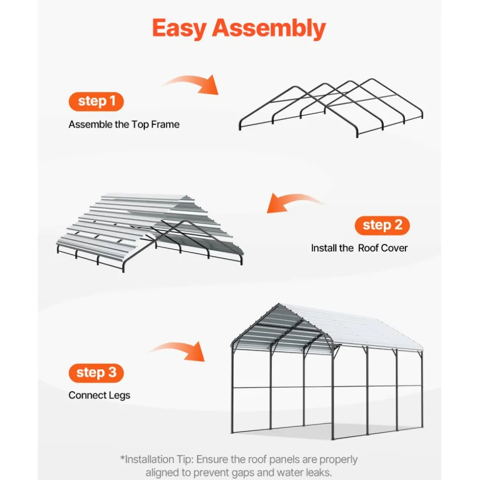 VEVOR Heavy Duty Metal Carport, 10' x 15' Outdoor Carport with Galvanized Steel Frame & Roof, Car Tent Garage Shade with Removable Sidewalls, Multi-Use Car Shelter for Pickup, Boat, Car & Tractors