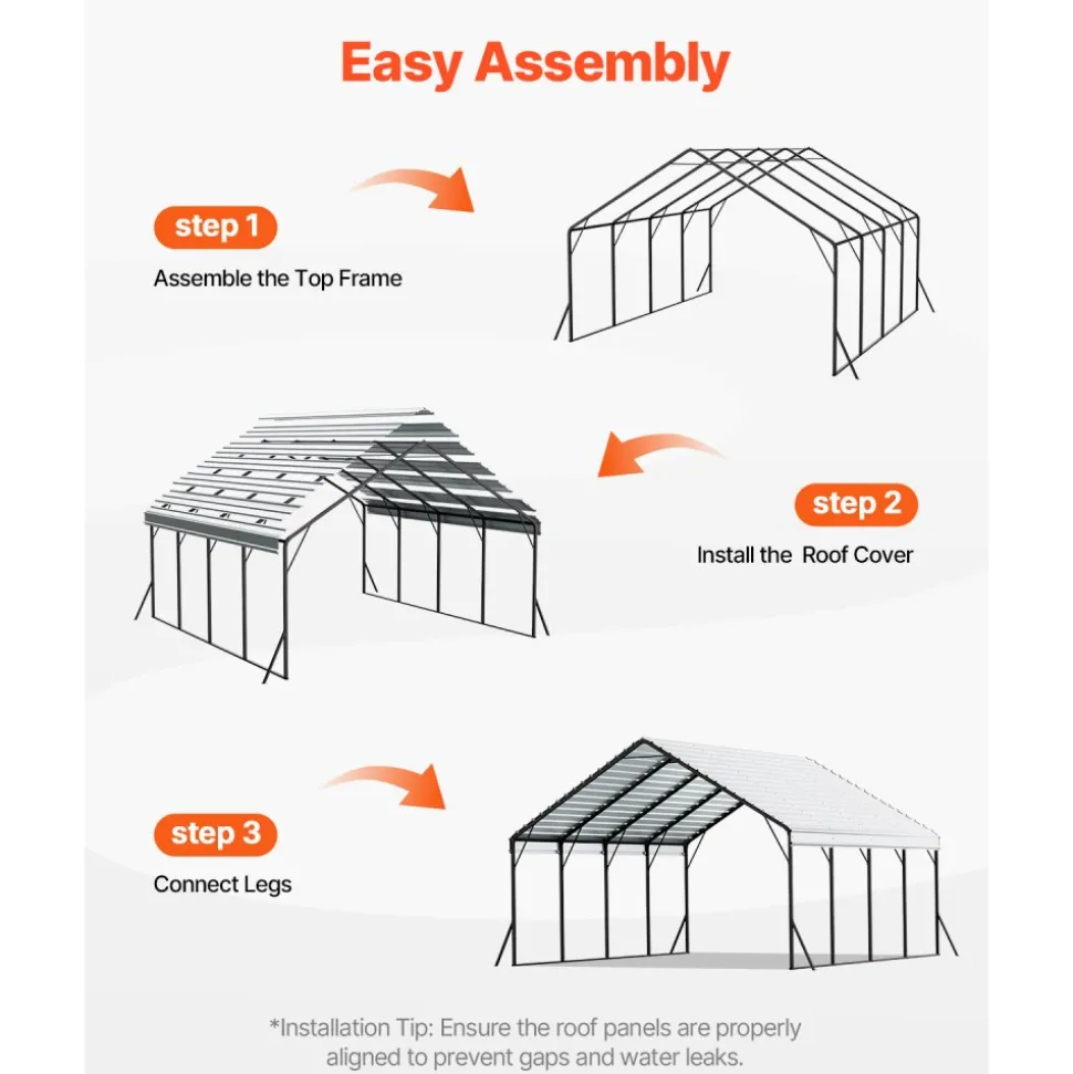 VEVOR Heavy Duty Metal Carport, 20 x 20 ft Outdoor Carport with Sturdy Frame & Roof, Car Garage Shade with Removable Sidewalls, Multi-Use Car Shelter for Pickup, Boat, Trucks & Tractors