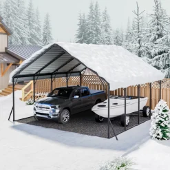 VEVOR Heavy Duty Metal Carport, 20 x 20 ft Outdoor Carport with Sturdy Frame & Roof, Car Garage Shade with Removable Sidewalls, Multi-Use Car Shelter for Pickup, Boat, Trucks & Tractors