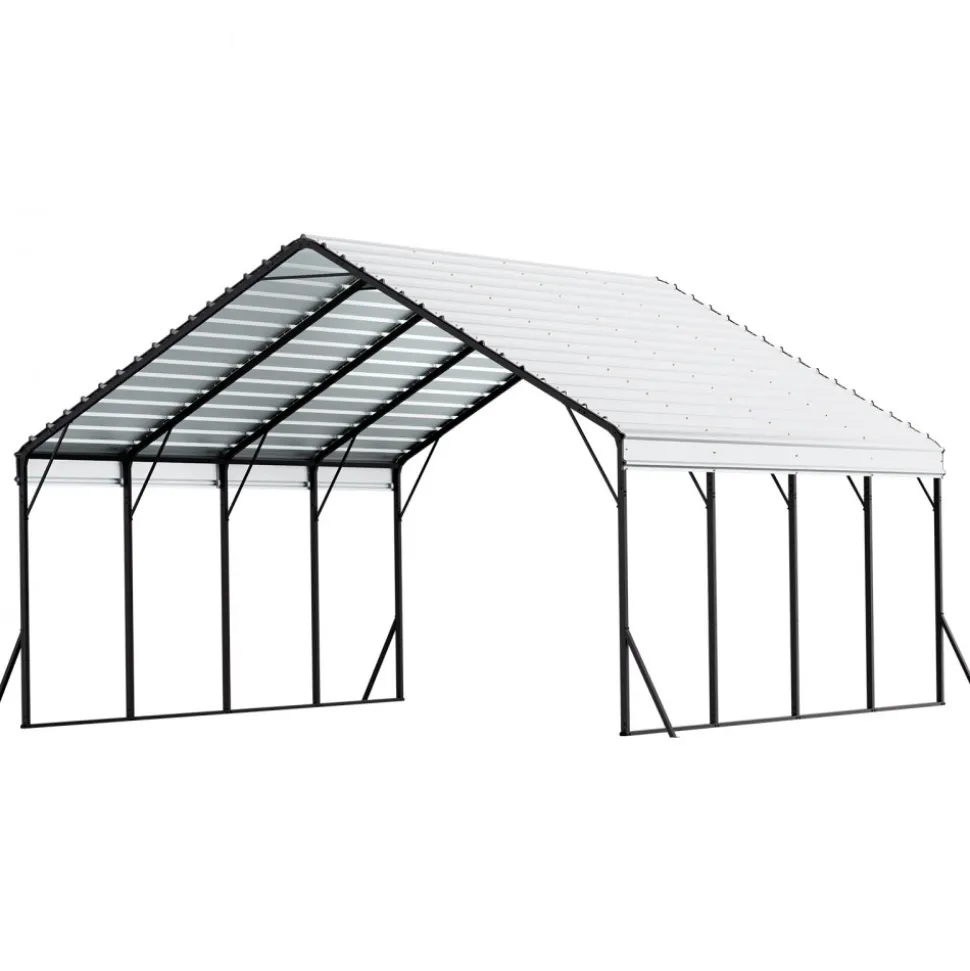 VEVOR Heavy Duty Metal Carport, 20 x 20 ft Outdoor Carport with Sturdy Frame & Roof, Car Garage Shade with Removable Sidewalls, Multi-Use Car Shelter for Pickup, Boat, Trucks & Tractors