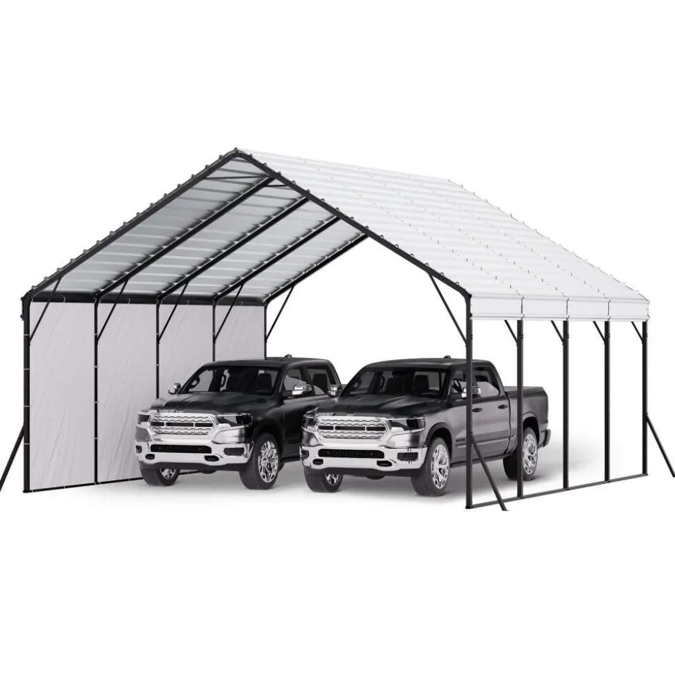 VEVOR Heavy Duty Metal Carport, 20 x 20 ft Outdoor Carport with Sturdy Frame & Roof, Car Garage Shade with Removable Sidewalls, Multi-Use Car Shelter for Pickup, Boat, Trucks & Tractors