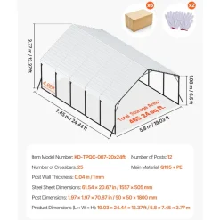 VEVOR Heavy Duty Metal Carport, 20 x 24 ft Outdoor Carport with Sturdy Frame & Roof, Car Garage Shade with Removable Sidewalls, Multi-Use Car Shelter for Pickup, Boat, Trucks & Tractors