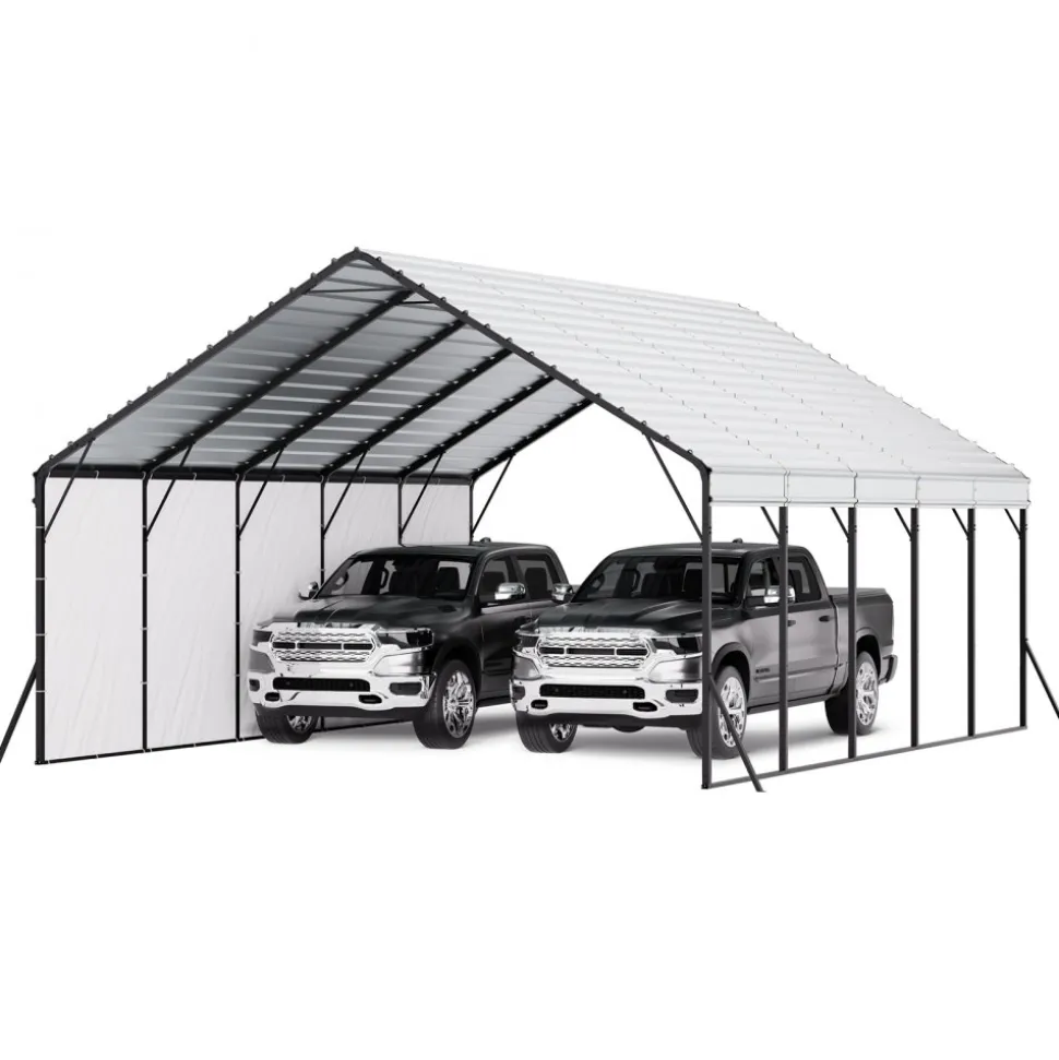VEVOR Heavy Duty Metal Carport, 20 x 24 ft Outdoor Carport with Sturdy Frame & Roof, Car Garage Shade with Removable Sidewalls, Multi-Use Car Shelter for Pickup, Boat, Trucks & Tractors