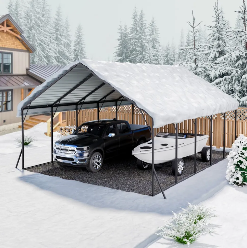 VEVOR Heavy Duty Metal Carport, 20 x 24 ft Outdoor Carport with Sturdy Frame & Roof, Car Garage Shade with Removable Sidewalls, Multi-Use Car Shelter for Pickup, Boat, Trucks & Tractors