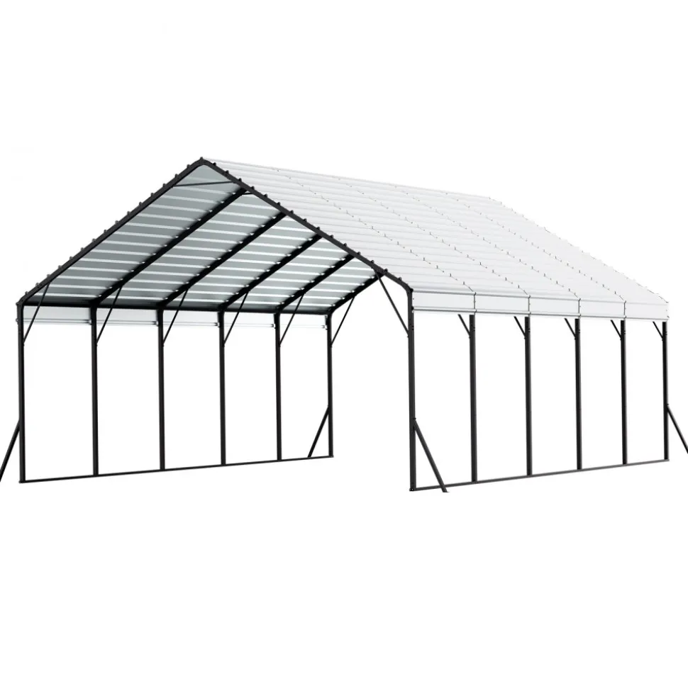VEVOR Heavy Duty Metal Carport, 20 x 24 ft Outdoor Carport with Sturdy Frame & Roof, Car Garage Shade with Removable Sidewalls, Multi-Use Car Shelter for Pickup, Boat, Trucks & Tractors