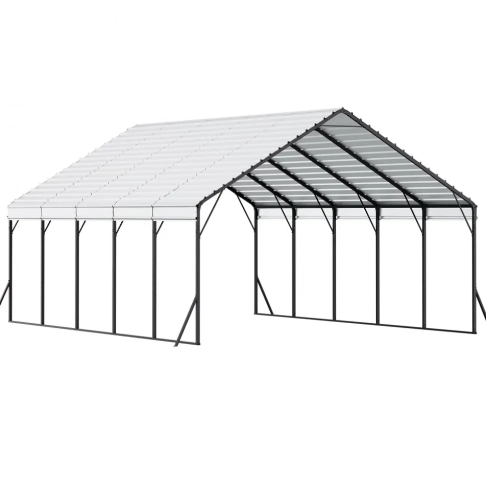 VEVOR Heavy Duty Metal Carport, 20 x 24 ft Outdoor Carport with Sturdy Frame & Roof, Car Garage Shade with Removable Sidewalls, Multi-Use Car Shelter for Pickup, Boat, Trucks & Tractors