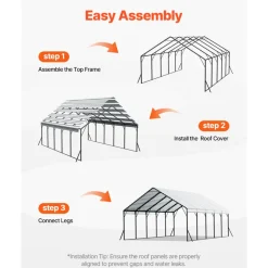 VEVOR Heavy Duty Metal Carport, 20 x 24 ft Outdoor Carport with Sturdy Frame & Roof, Car Garage Shade with Removable Sidewalls, Multi-Use Car Shelter for Pickup, Boat, Trucks & Tractors