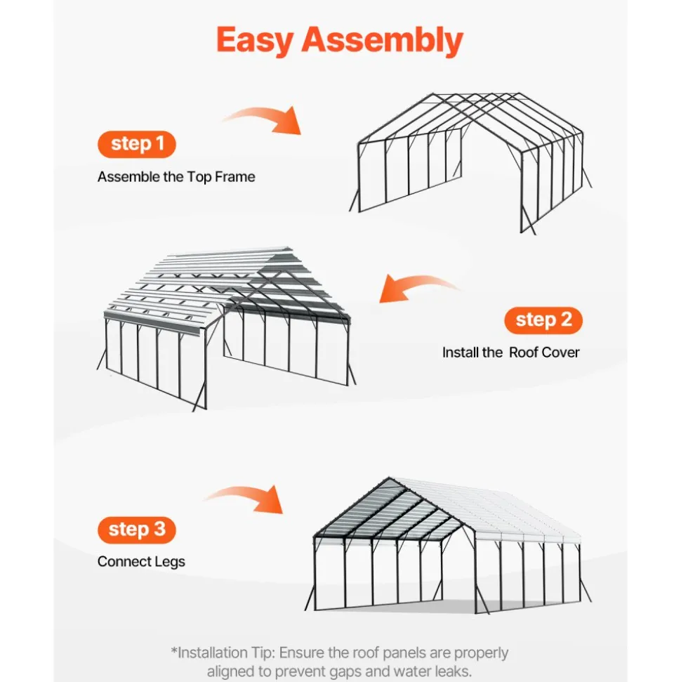 VEVOR Heavy Duty Metal Carport, 20 x 24 ft Outdoor Carport with Sturdy Frame & Roof, Car Garage Shade with Removable Sidewalls, Multi-Use Car Shelter for Pickup, Boat, Trucks & Tractors