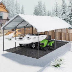 VEVOR Heavy Duty Metal Carport, 13' x 26' Outdoor Carport with Galvanized Steel Frame & Roof, Car Tent Garage Shade with Removable Sidewalls, Multi-Use Car Shelter for Pickup, Boat, Car & Tractors