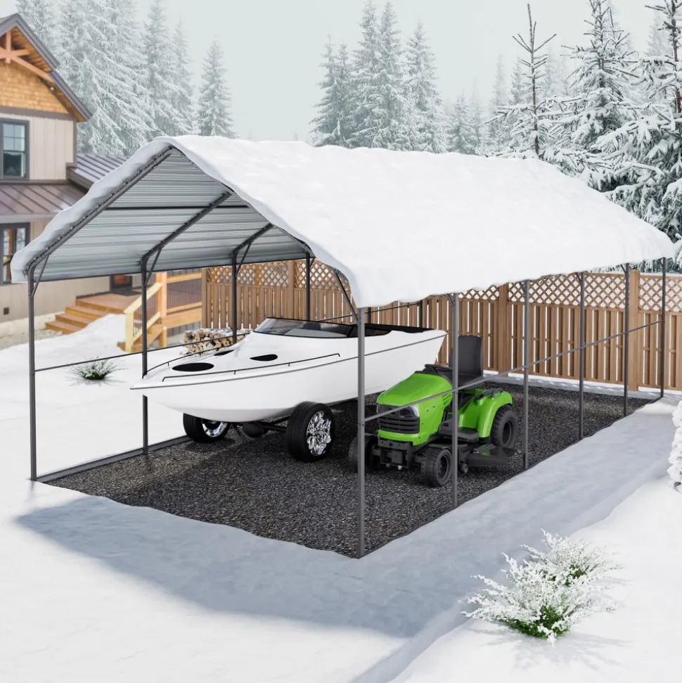 VEVOR Heavy Duty Metal Carport, 13' x 26' Outdoor Carport with Galvanized Steel Frame & Roof, Car Tent Garage Shade with Removable Sidewalls, Multi-Use Car Shelter for Pickup, Boat, Car & Tractors