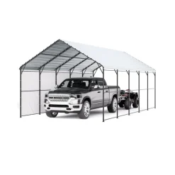 VEVOR Heavy Duty Metal Carport, 13' x 26' Outdoor Carport with Galvanized Steel Frame & Roof, Car Tent Garage Shade with Removable Sidewalls, Multi-Use Car Shelter for Pickup, Boat, Car & Tractors