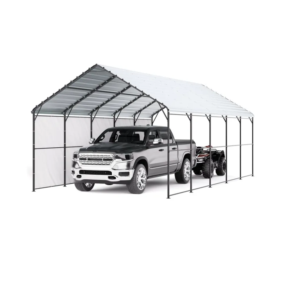 VEVOR Heavy Duty Metal Carport, 13' x 26' Outdoor Carport with Galvanized Steel Frame & Roof, Car Tent Garage Shade with Removable Sidewalls, Multi-Use Car Shelter for Pickup, Boat, Car & Tractors