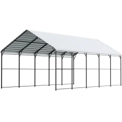 VEVOR Heavy Duty Metal Carport, 13' x 26' Outdoor Carport with Galvanized Steel Frame & Roof, Car Tent Garage Shade with Removable Sidewalls, Multi-Use Car Shelter for Pickup, Boat, Car & Tractors