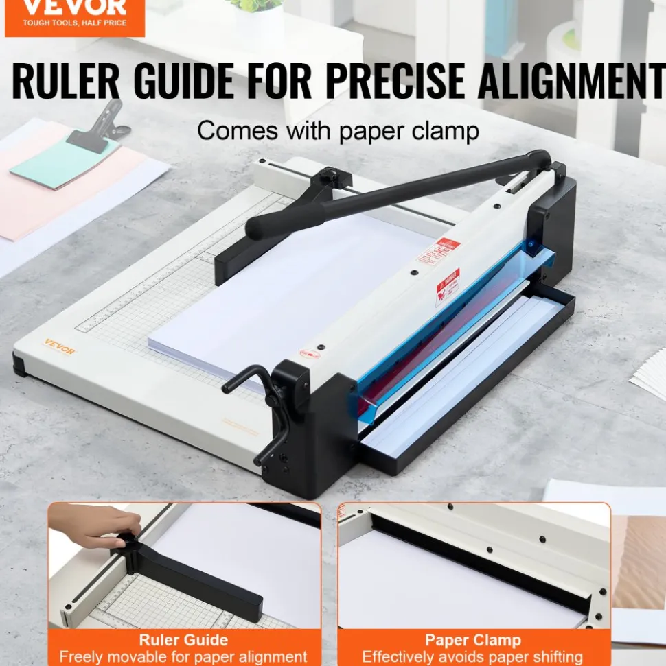 VEVOR Heavy Duty Paper Cutter, 17" Industrial Commercial Guillotine Paper Cutter for A3 Paper, 400 Sheet Capacity, Solid Steel Construction, Stack Paper Trimmer for Office Home School Shop, White