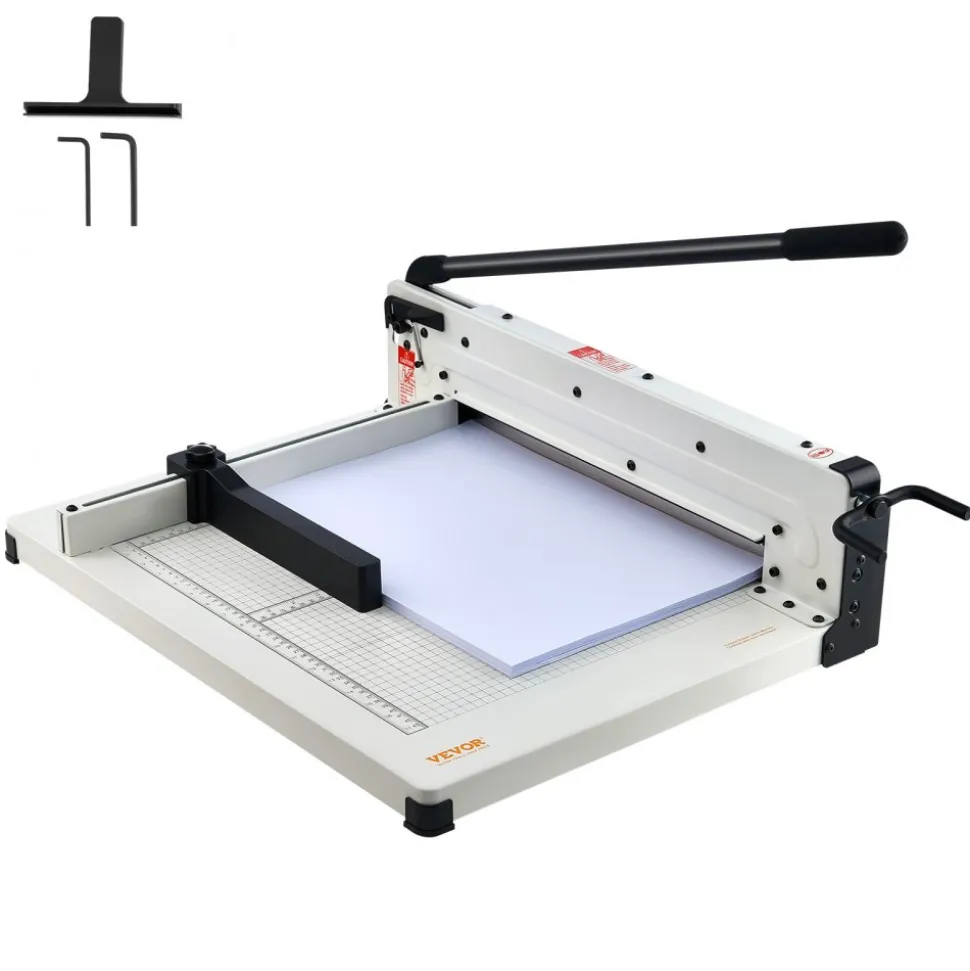 VEVOR Heavy Duty Paper Cutter, 17" Industrial Commercial Guillotine Paper Cutter for A3 Paper, 400 Sheet Capacity, Solid Steel Construction, Stack Paper Trimmer for Office Home School Shop, White