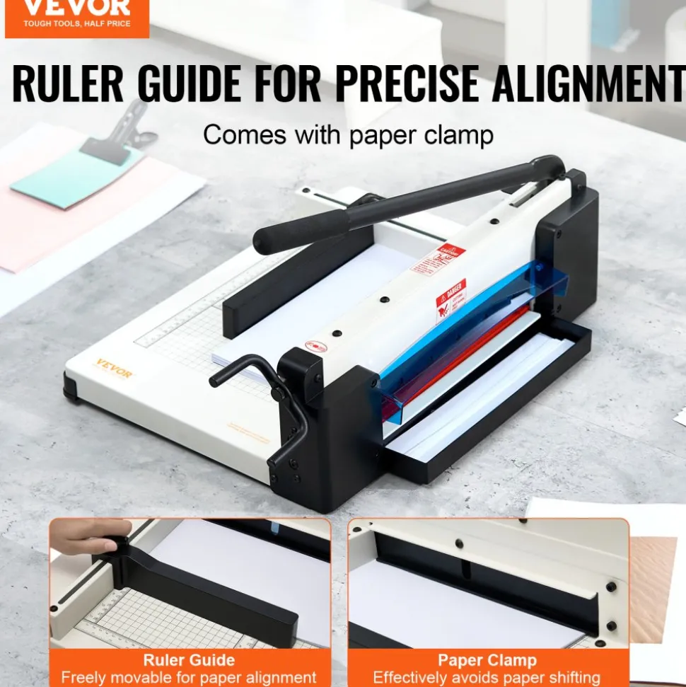 VEVOR Heavy Duty Paper Cutter, 12" Industrial Commercial Guillotine Paper Cutter for A4 Paper, 400 Sheet Capacity, Solid Steel Construction, Stack Paper Trimmer for Office Home School Shop, White