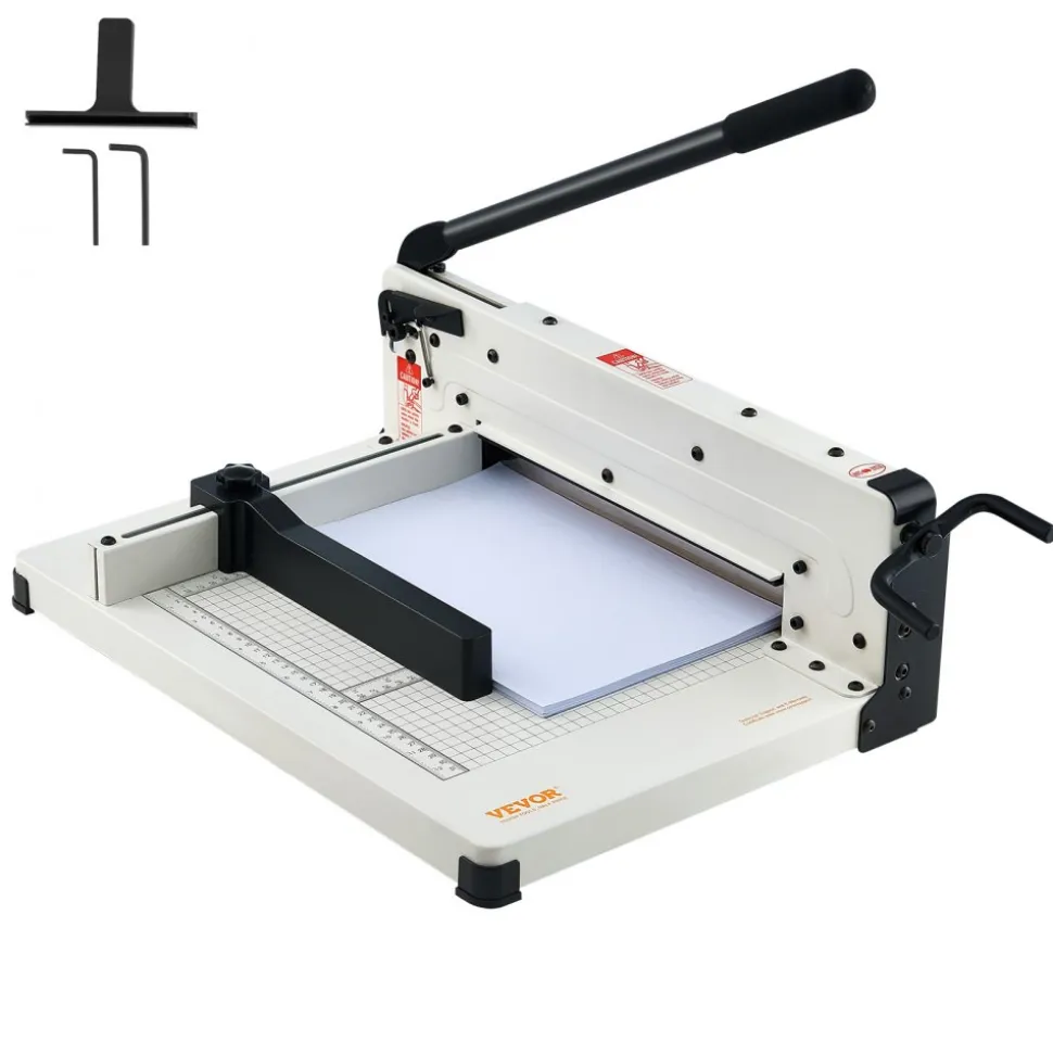 VEVOR Heavy Duty Paper Cutter, 12" Industrial Commercial Guillotine Paper Cutter for A4 Paper, 400 Sheet Capacity, Solid Steel Construction, Stack Paper Trimmer for Office Home School Shop, White