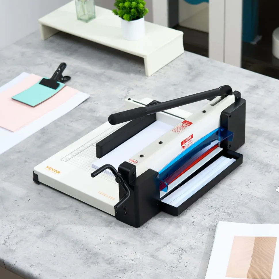 VEVOR Heavy Duty Paper Cutter, 12" Industrial Commercial Guillotine Paper Cutter for A4 Paper, 400 Sheet Capacity, Solid Steel Construction, Stack Paper Trimmer for Office Home School Shop, White
