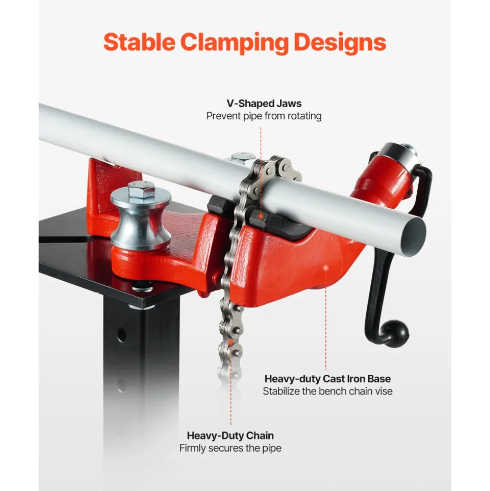 VEVOR Heavy-Duty Pipe Chain Vise, 1/8" - 5" Pipe Capacity, 26" Rugged Chain & Cast Iron Base, Hitch Mount Vise Plate Holder With Adjustable Height - Fits 2 inch x 2 inch Receiver