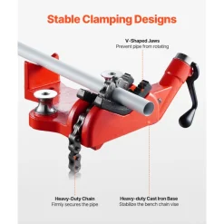VEVOR Heavy-Duty Pipe Chain Vise, 1/2" - 8" Pipe Capacity, 34.6" Rugged Chain & Cast Iron Base, Industrial-Grade Pipe Clamping for Plumbing, Automotive Repairs, Metalworking