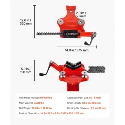 VEVOR Heavy-Duty Pipe Chain Vise, 1/2" - 8" Pipe Capacity, 34.6" Rugged Chain & Cast Iron Base, Industrial-Grade Pipe Clamping for Plumbing, Automotive Repairs, Metalworking