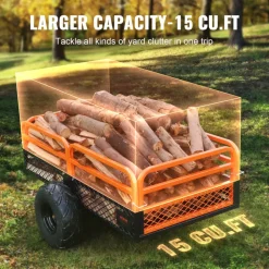 VEVOR Heavy Duty Steel ATV Dump Trailer, 1500-Pound Load Capacity 15 Cubic Feet, Tow Behind Dump Cart Garden Trailer, with Removable Sides and 2 Tires, for Mowers, Tractors, ATV, UTV
